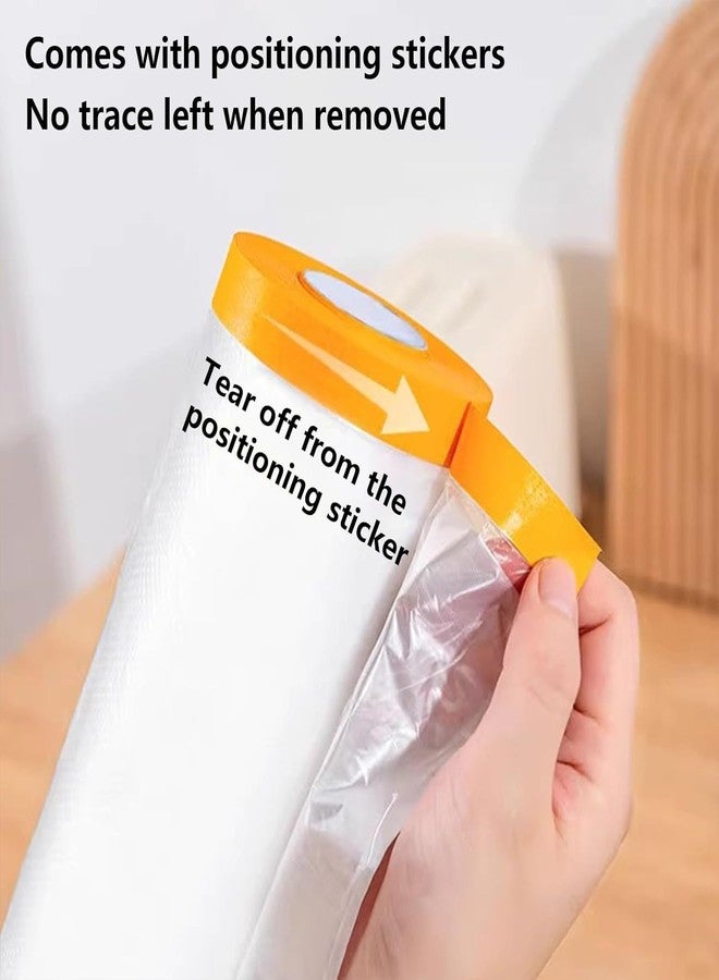 Delzon لفائف أغطية بلاستيكية من ديلزون مع شريط لاصق، 1.1 × 20 متر، لفائف فيلم تغطية شفافة ذاتية اللصق لحماية الطلاء من الغبار - Image 4